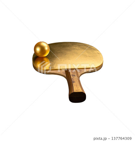 3D illustration of a tennis ball and a gold tennis racket on a white background. 3D illustration of a tennis ball and a gold tennis racket on a white background. 137764309