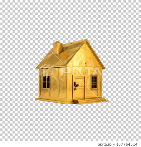 A small, gold 3D house model on a white background. A small, gold 3D house model on a white background. 137764314