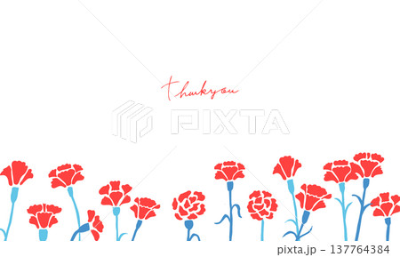 母の日のカーネーションイラスト。赤いカーネーションのフレームセット。 137764384