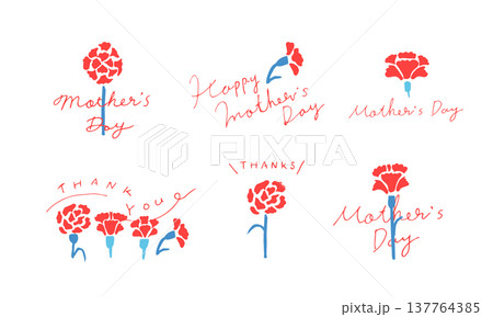 母の日のカーネーションイラスト。赤いカーネーションのフレームセット。 137764385