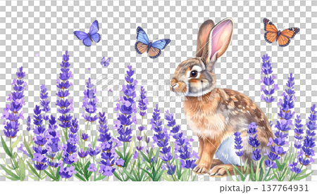 easter seamless pattern with rabbit, eggs 137764931