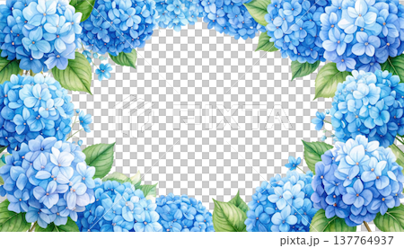 Illustration of a blue floral picture frame with leaf patterns. 137764937