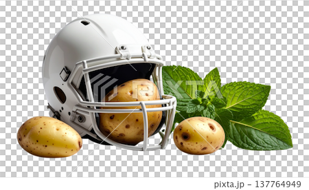 3D white football helmet on a white background. 3D white football helmet on a white background. 137764949