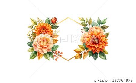 watercolor bouquet of colorful flowers and leaves 137764973