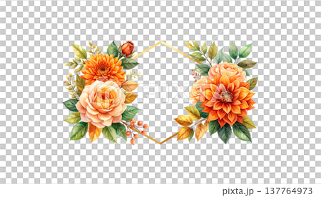watercolor bouquet of colorful flowers and leaves 137764973