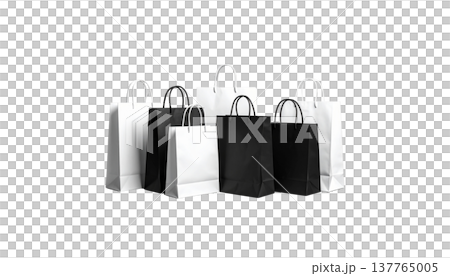 An empty white paper bag with handles lies on a white background. 137765005