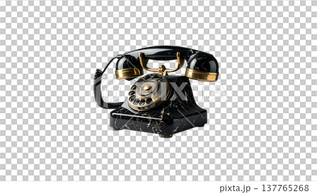 An old, vintage black retro rotary telephone sits as an object against a white background. An old, vintage black retro rotary telephone sits as an object against a white background. 137765268