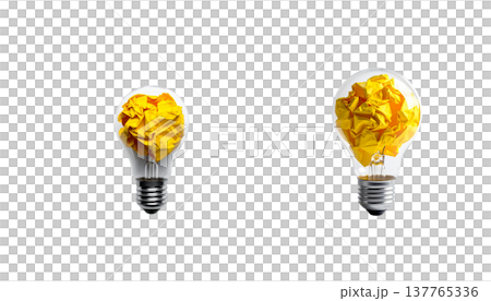 An illustration of a single, brightly glowing glass light bulb on a white background. An illustration of a single, brightly glowing glass light bulb on a white background. 137765336