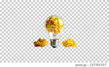An illustration of a single, brightly glowing glass light bulb on a white background. An illustration of a single, brightly glowing glass light bulb on a white background. 137765337