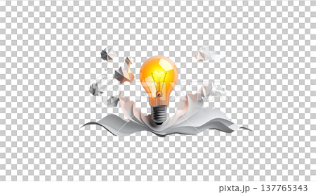 Origami paper light bulbs on a white background. 137765343