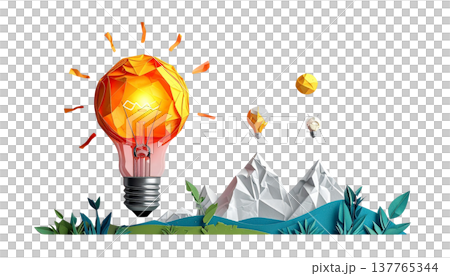 Origami paper light bulbs on a white background. Origami paper light bulbs on a white background. 137765344