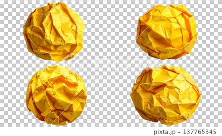 A crumpled, blank piece of paper is placed separately on a white background. 137765345