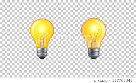 Fluorescent glass light bulbs hang against a white background. Fluorescent glass light bulbs hang against a white background. 137765349