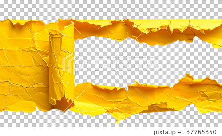 A grunge-style illustration featuring a blank, torn paper frame on a white background. 137765350