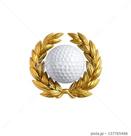 A golden laurel wreath adorning golf balls on a white background. A golden laurel wreath adorning golf balls on a white background. 137765486