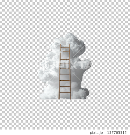 A three-dimensional illustration of a staircase leading up to the sky against a white background. A three-dimensional illustration of a staircase leading up to the sky against a white background. 137765515