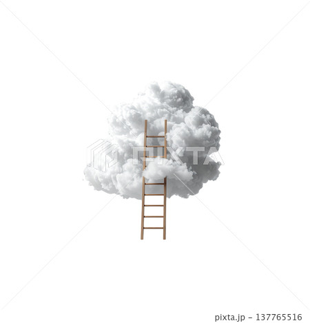 A three-dimensional illustration of a staircase leading up to the sky against a white background. A three-dimensional illustration of a staircase leading up to the sky against a white background. 137765516