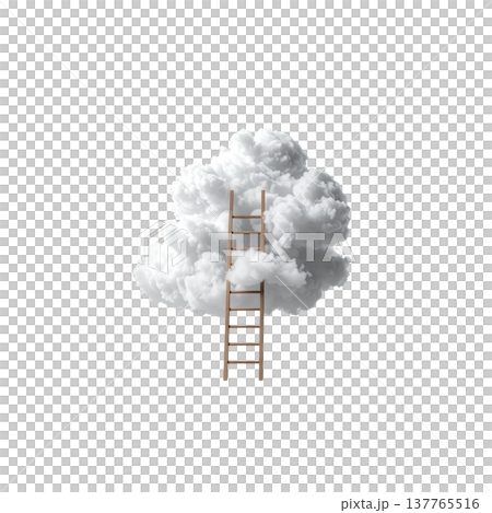 A three-dimensional illustration of a staircase leading up to the sky against a white background. A three-dimensional illustration of a staircase leading up to the sky against a white background. 137765516