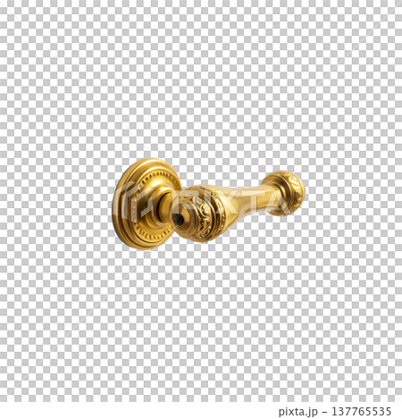 A gold metal house key on a white background. A gold metal house key on a white background. 137765535