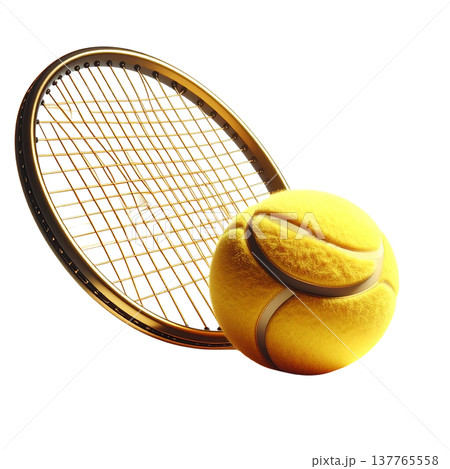 An isolated illustration of a tennis racket and a tennis ball on a white background 137765558