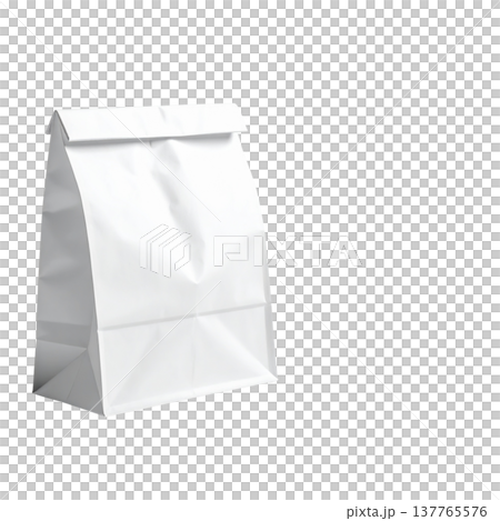 Empty white paper bags for individual retail packaging are displayed against a white background. Empty white paper bags for individual retail packaging are displayed against a white background. 137765576