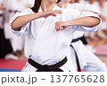 Female karate practitioner body position during training. Martial arts. 137765628