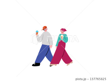 休日にデートするカップルのイラスト 137765825