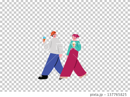 休日にデートするカップルのイラスト 137765825