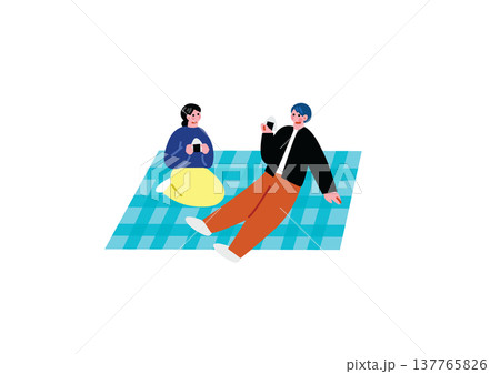 ピクニックする男女のイラスト ピクニックする男女のイラスト 137765826