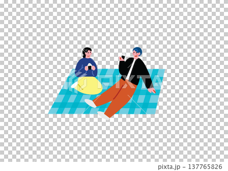 ピクニックする男女のイラスト ピクニックする男女のイラスト 137765826