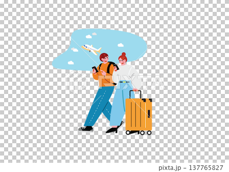 Illustration of a man and woman going on a trip Illustration of a man and woman going on a trip 137765827