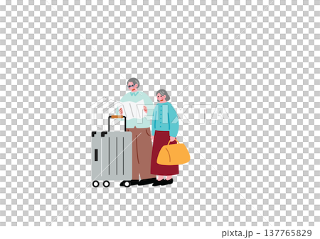 旅行に出かけるシニア世代の夫婦のイラスト 137765829