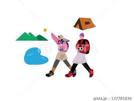 アウトドアを楽しむ男女のイラスト 137765830