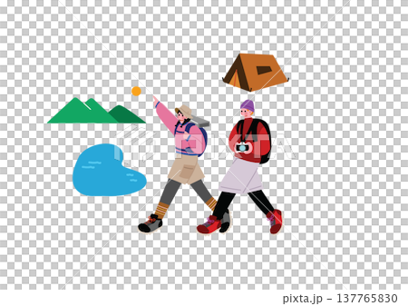 アウトドアを楽しむ男女のイラスト 137765830