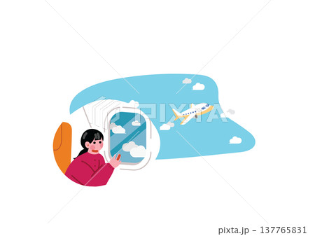 飛行機で旅立つ女性のイラスト 飛行機で旅立つ女性のイラスト 137765831