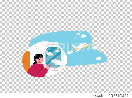 飛行機で旅立つ女性のイラスト 飛行機で旅立つ女性のイラスト 137765831