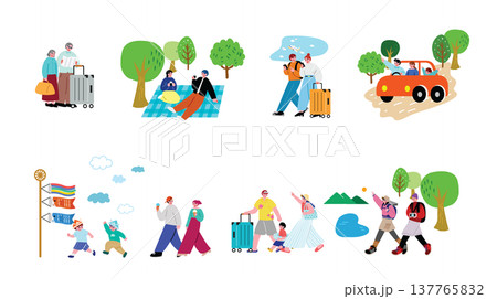 旅行に出かける人々のイラストセット 137765832