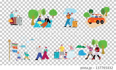 旅行に出かける人々のイラストセット 137765832