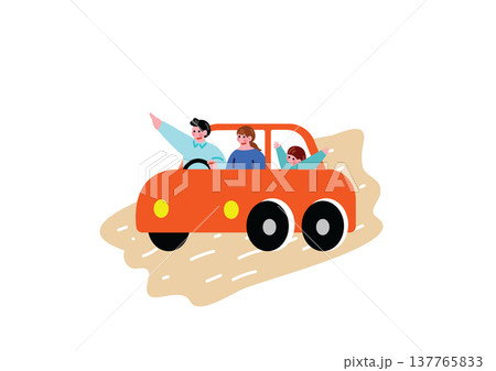 車に乗って出かける家族のイラスト 137765833