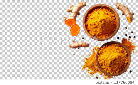 Turmeric yellow with herbs and spices on a white background. 137766084