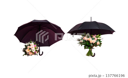 The illustration, shown individually, depicts a single open black umbrella 137766196