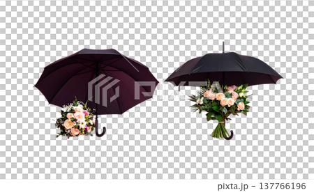 The illustration, shown individually, depicts a single open black umbrella 137766196