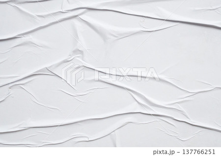 white crumpled and creased glued wrinkled paper poster texture background 137766251