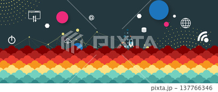 Cloud retro concept technology background and network data flow Cloud retro concept technology background and network data flow 137766346