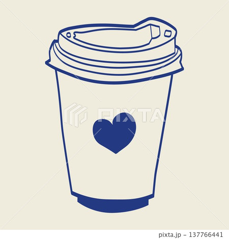 Hand drawn takeaway coffee cup vector illustration in Mediterranean style. Minimal line art coffee to go icon for cafe branding, street coffee shops, beverage menus and barista graphics. 137766441