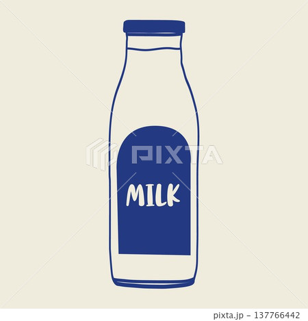 Hand drawn milk bottle vector illustration in Mediterranean style. Minimal line art dairy drink icon for cafe menus, food packaging, grocery branding and beverage themed designs. Hand drawn milk bottle vector illustration in Mediterranean style. Minimal line art dairy drink icon for cafe menus, food packaging, grocery branding and beverage themed designs. 137766442