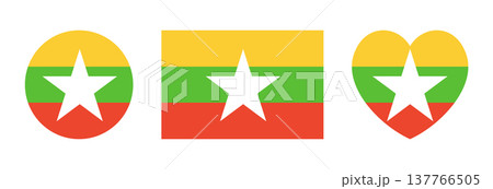 Flag of Myanmar flat icons. Heart shaped, round, rectangular national flag of Myanmar backgrounds. Set of heart, circle, rectangle flag of Myanmar badge, sticker. Button, banner flag Myanmar. Flag of Myanmar flat icons. Heart shaped, round, rectangular national flag of Myanmar backgrounds. Set of heart, circle, rectangle flag of Myanmar badge, sticker. Button, banner flag Myanmar. 137766505