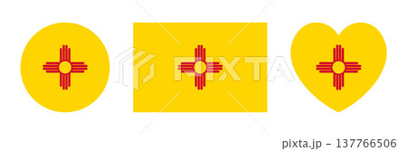 New Mexico circle, heart, rectangle flag icon, sticker, badge. New Mexico state round, rectangular, heart shaped flag templates set. Banner, background, push button, design elements. 137766506