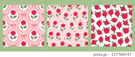 A set of seamless patterns with roses. Vector graphics. 137766547