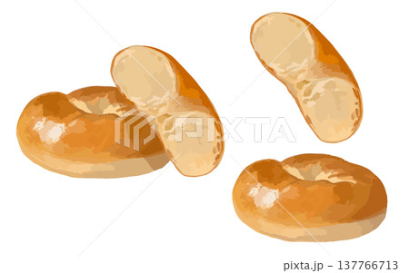 横から見たベーグルと半分にカットしたベーグル(断面) 137766713